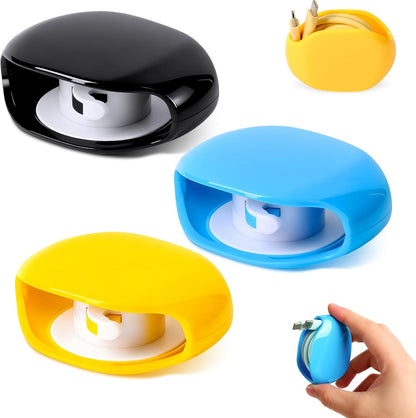 3PCS Automatic Cord Reel, Retractable Cable Reels, Small Roll Winder Case for USB Cables, Headset Cable, Data Cables, No More Tangled Cords, Lake Blue, Yellow, Black