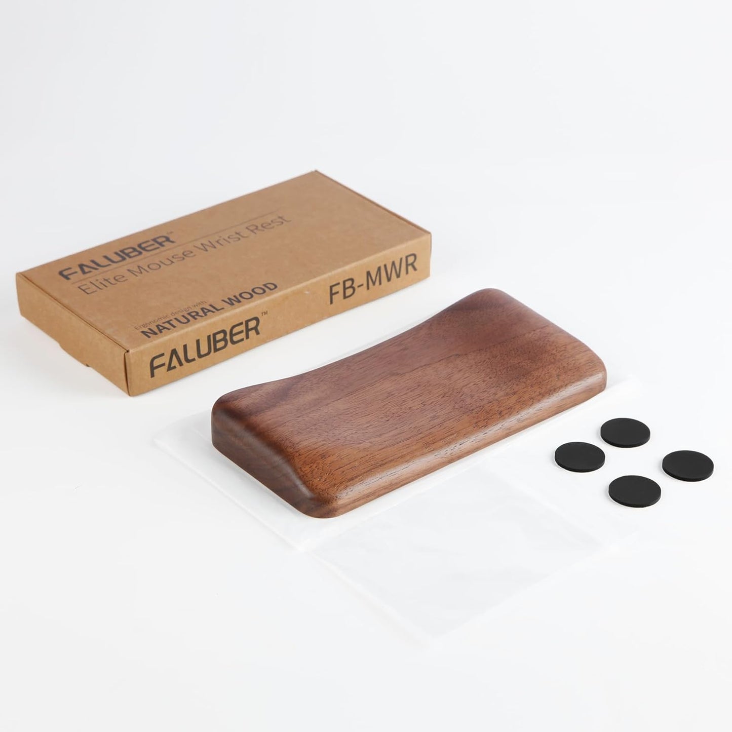 Faluber Ergonomic Walnut Wood Wrist Rest for Mouse - 6.3x3.15 inches/16x8cm, Comfort Support with Non-Slip Pads.
