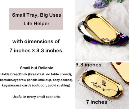 Stainless Steel Decorative Tray, Set of 2, 7 Inch Long, Jewelry Dish Cosmetics Organizer Bathroom Clutter Serving Platter Small Storage Tray, Oval, Matte Black