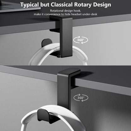 3in1 Rotating Headphone Holder - EURPMASK 3in1 PC Gaming Headset Holder w/Detachable Controller Holder, Adjustable Clamp-on Headset Stand,Headphone Hanger Hook Under Desk w/Cable Clip Organizer,Black