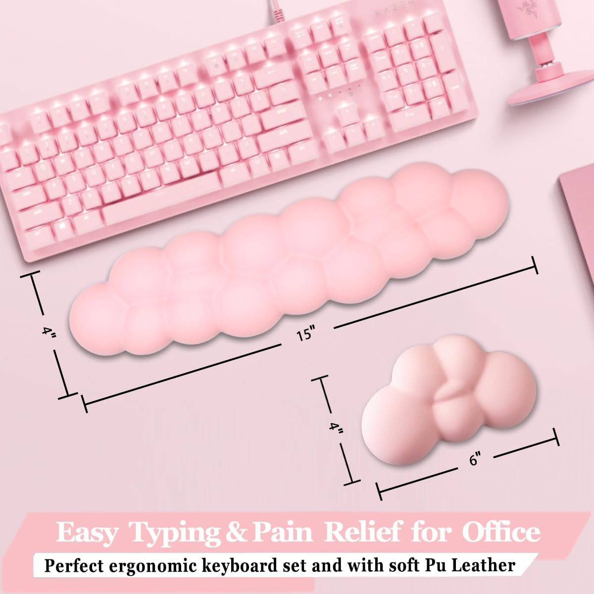 Keyboard Wrist Rest, BamLue Memory Foam Pad Set for Easy Typing & Pain Relief for Laptop, Office & Home, Ergonomic Sets for Keyboard, Gel Mouse Wrist Rest, Smooth Fiber Cushion Wrist Support-Black