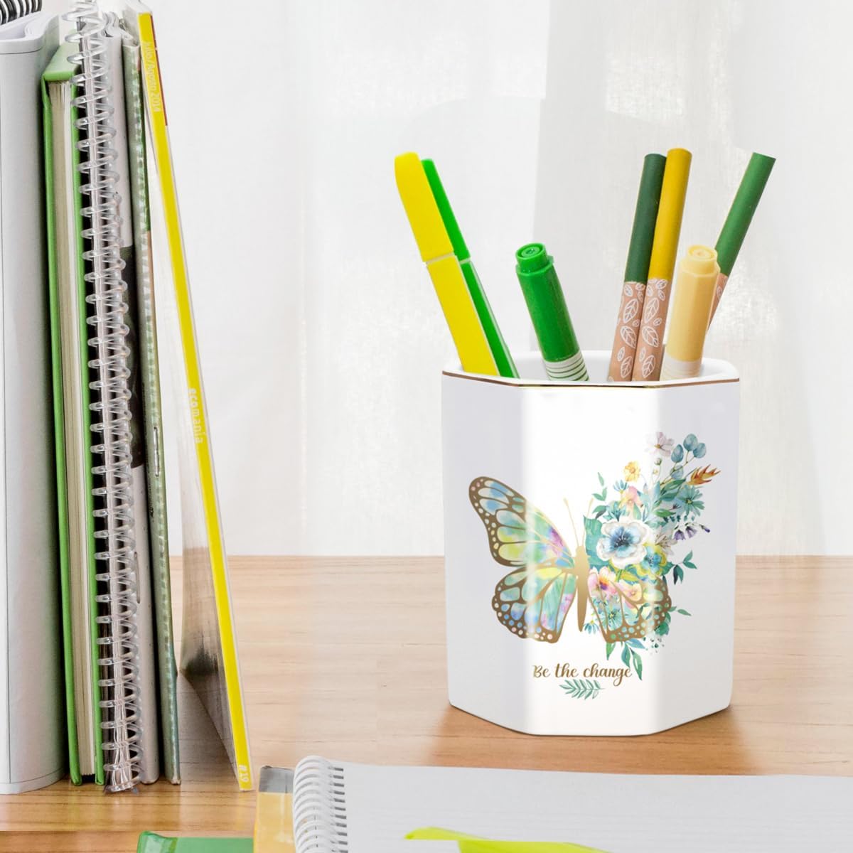 Pen Holder, Pencil Holder for Desk, Marble Desk Organizer Cute, Durable Ceramic Pencil Cup, Decorative Makeup Brush Holder Cup, Stationery Holder for Office, Home, Gray Marble