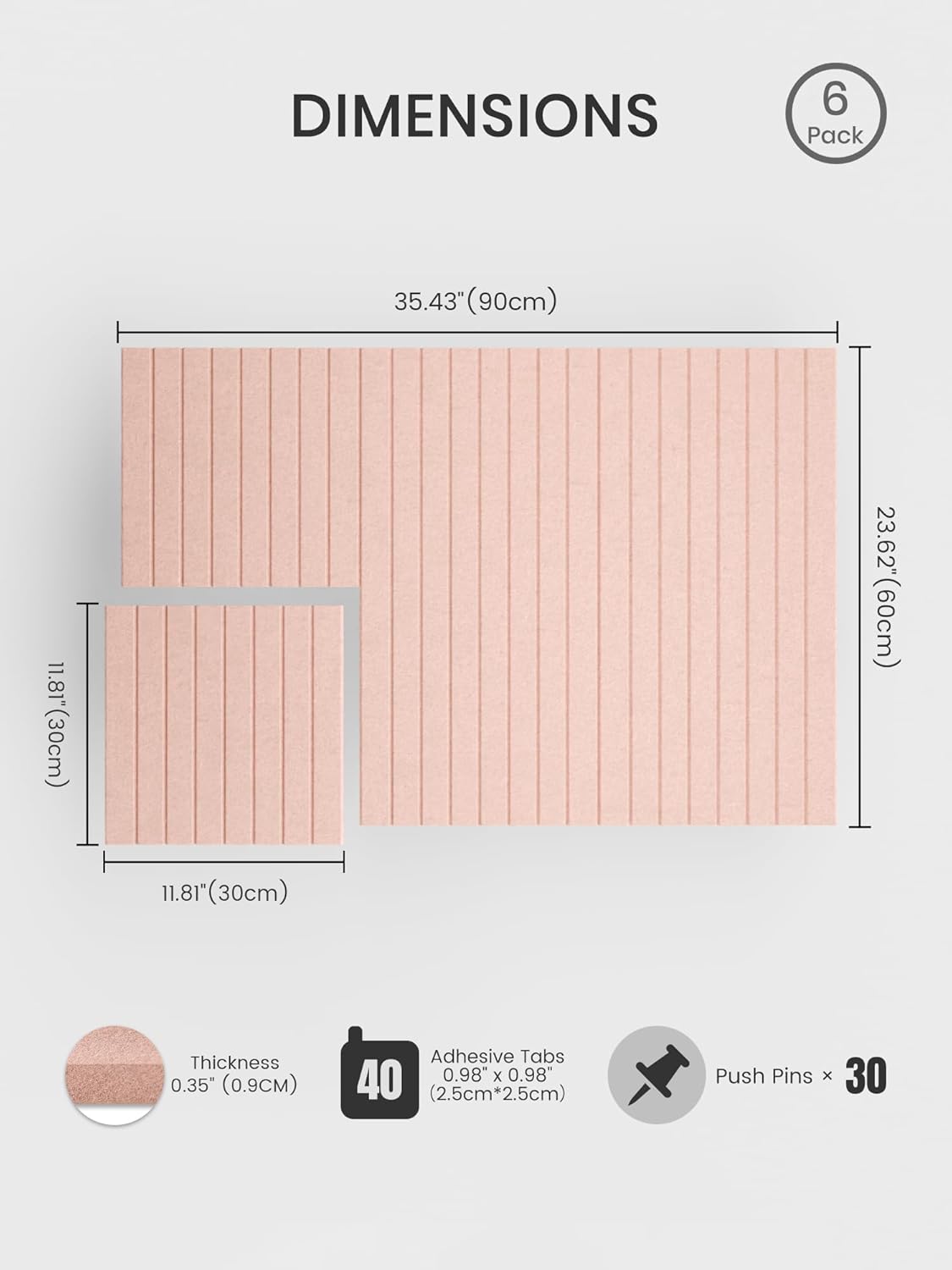 Bumusty Large Cork Board Alternative-48 x 36" Felt Bulletin Board Tiles, with 30 Pushpins, 70 Adhesive Tabs, Fine-Stripe 12-Pack, Cork Boards for Office Push Pin Board Felt Board-Oatmeal