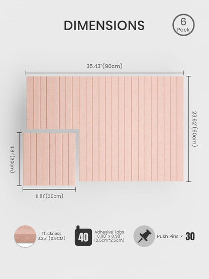 Bumusty Large Cork Board Alternative-48 x 36" Felt Bulletin Board Tiles, with 30 Pushpins, 70 Adhesive Tabs, Fine-Stripe 12-Pack, Cork Boards for Office Push Pin Board Felt Board-Oatmeal