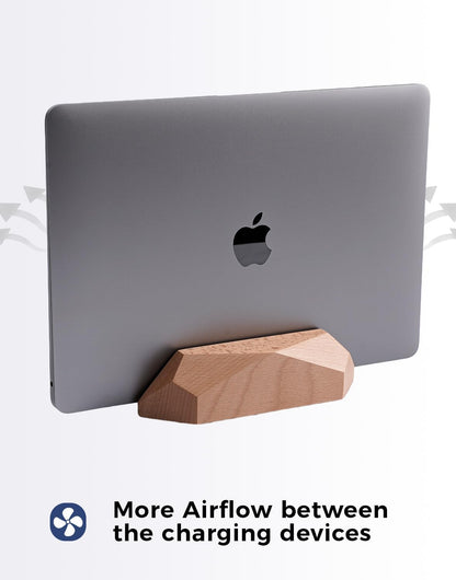 Dual Laptop Holder Adjustable Vertical Laptop Stand, 2 Slots MacBook Stand Wood,Wooden Laptop Stand,Vertical Laptop Holder for Desk, Widen Dock Fits All MacBook/Surface pro