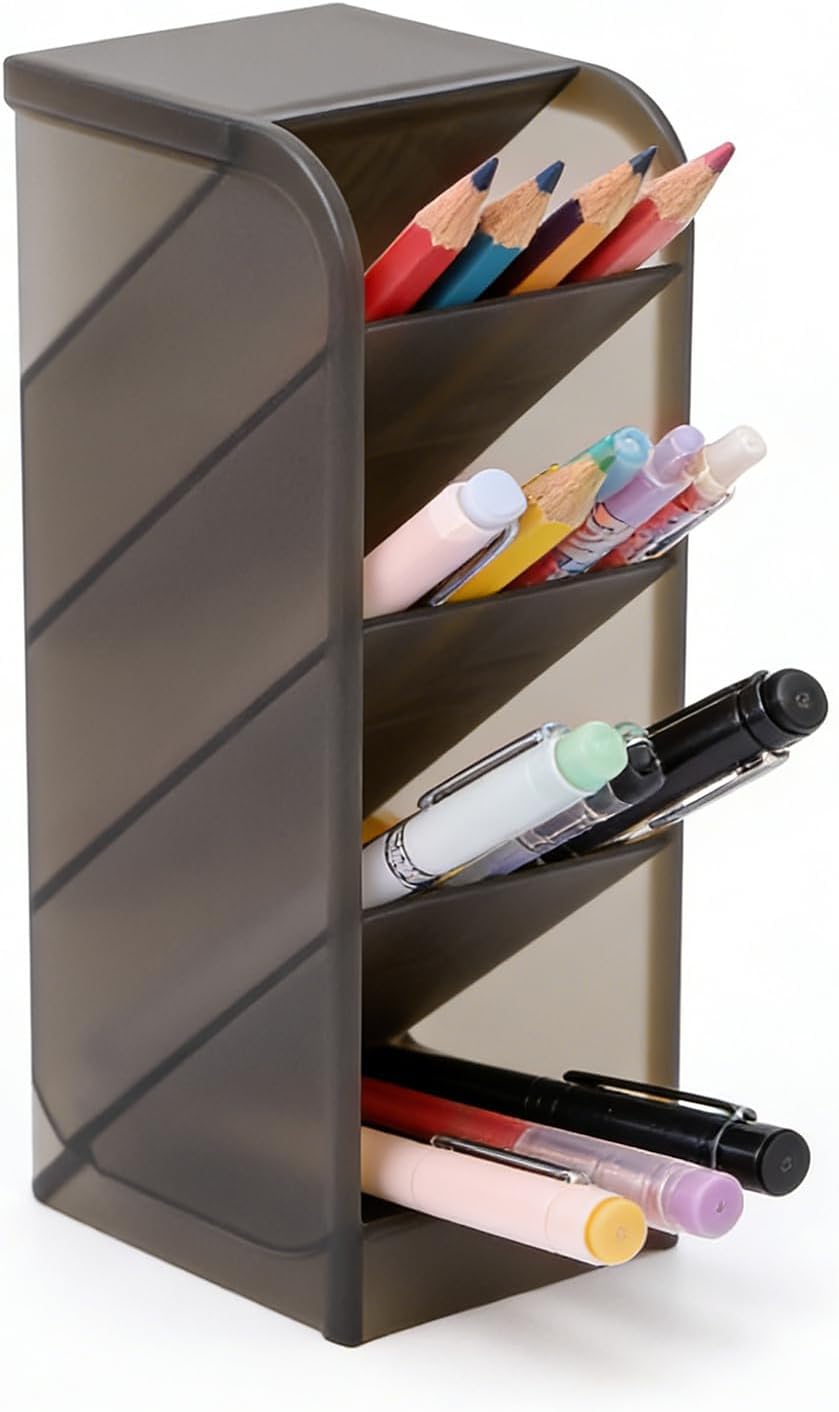 Angled Pen Holder Desk Organizer, 4 Grids Vertical Marker Organizer Pen Display Holder for Desk Stationery Pencil Storage