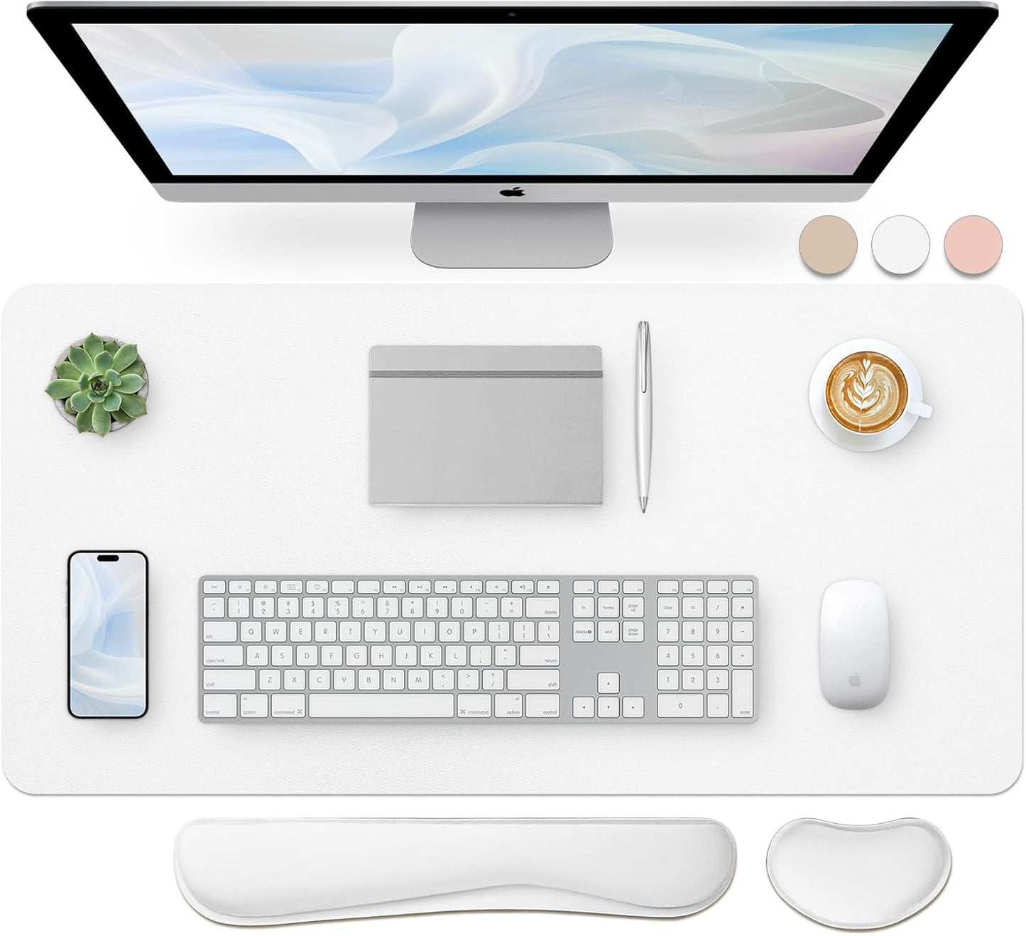 Bloss Leather Desk Pad and Keyboard Wrist Rest, Large Mouse Pad + Keyboard Pad+Mouse Wrist Support, Non-Slip Desk Mat Protector for Office, Home(31.5×15.7 Inches,Beige) - Colors A