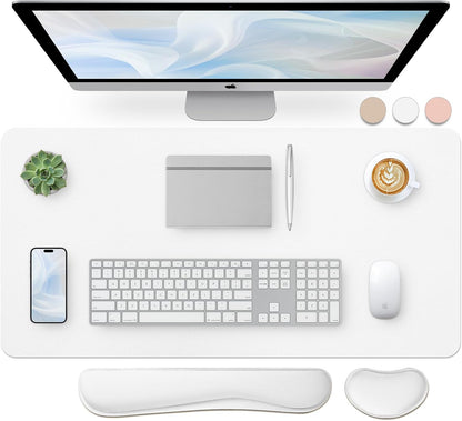 Bloss Leather Desk Pad and Keyboard Wrist Rest, Large Mouse Pad + Keyboard Pad+Mouse Wrist Support, Non-Slip Desk Mat Protector for Office, Home(31.5×15.7 Inches,Beige) - Colors A