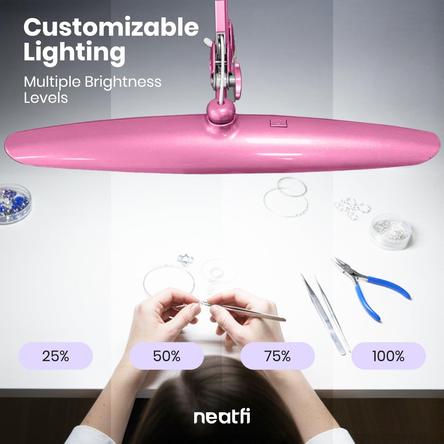 Neatfi XL 2200 Lumens 24W LED Desk Lamp – Shadow-Free Task Lighting | 4-Level Dimming | Home Office & Crafts Use | 20-Inch Wide Head (White, Non-CCT with Clamp)