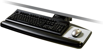 3M Keyboard Tray, Just Lift To Adjust Height And Tilt, Sturdy Tray Includes Gel Wrist Rest And Precise Mouse Pad, Swivels Side To Side And Stores Under Desk, 23" Track, Black (AKT90LE)