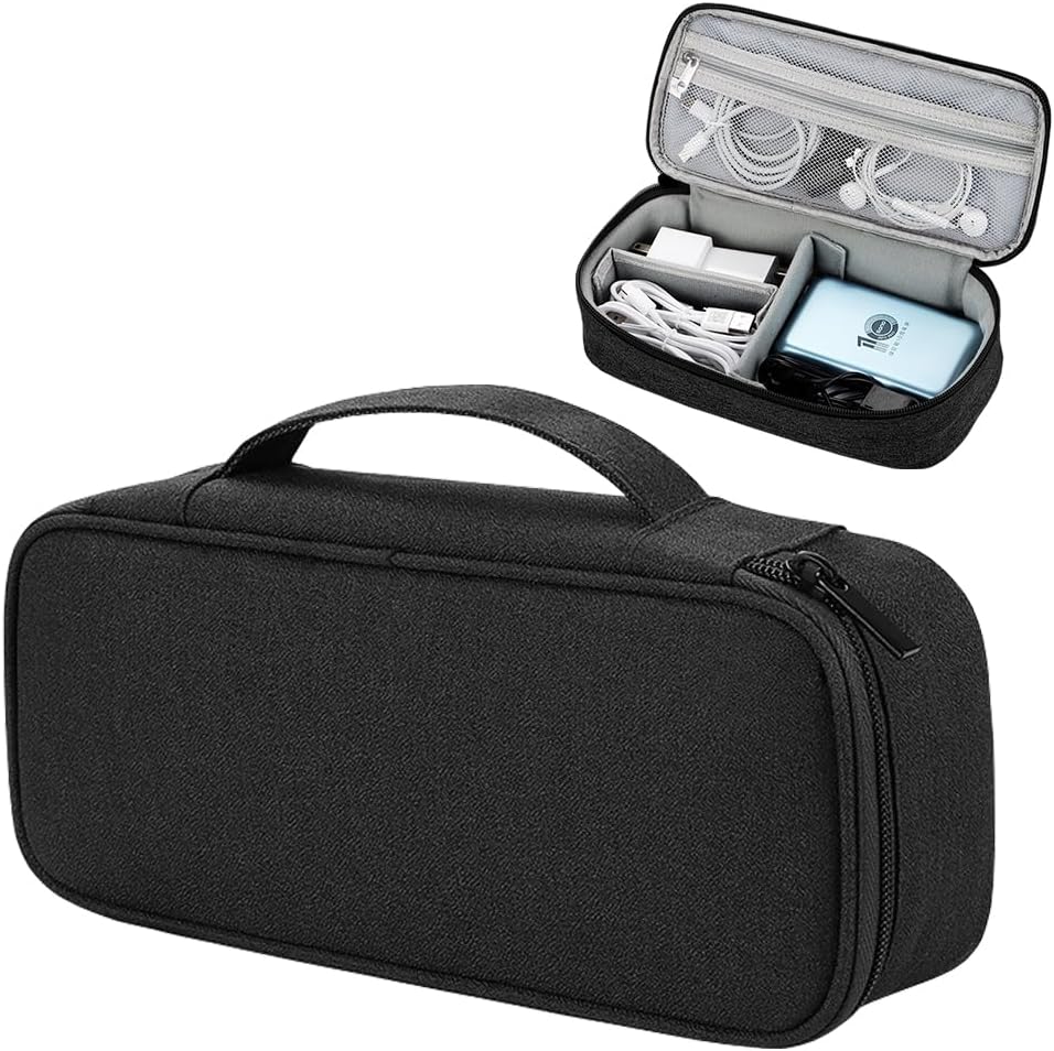 Teskyer Tech Organizer Pouch – Portable Waterproof Electronics Bag with Compartments for Cables, Chargers, Earbuds & Phone (Black)