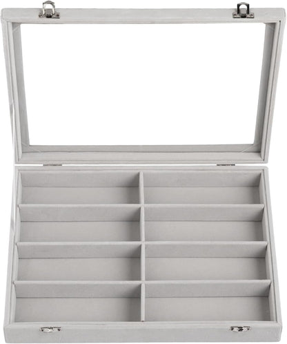 Frebeauty Sunglass Organizer,Velvet Glasses Organizer,8-Slot Sunglasses Tray for Drawer, Men's/Women's Sunglasses Box, Glasses Holder for Watch Stackable Eyeglass/Eyewear Display Tray(Beige)