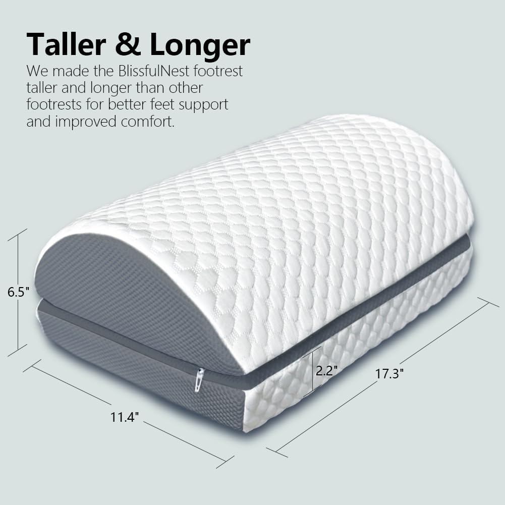 BlissfulNest Foot Rest Pillow for Under Desk at Work Office Footrest High Density Memory Foam Cooling Fabric Height Adjustable Foot Elevation Firm Feet Rest