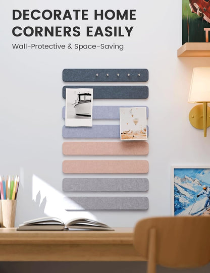 Fluxynara Cork Board Alternative Felt Strip Board 8-Pack 13"x2", Office Pin Board with 50 Push Pins, Adhesive Install for Bedroom Door & Home Office(Linen Dusk)