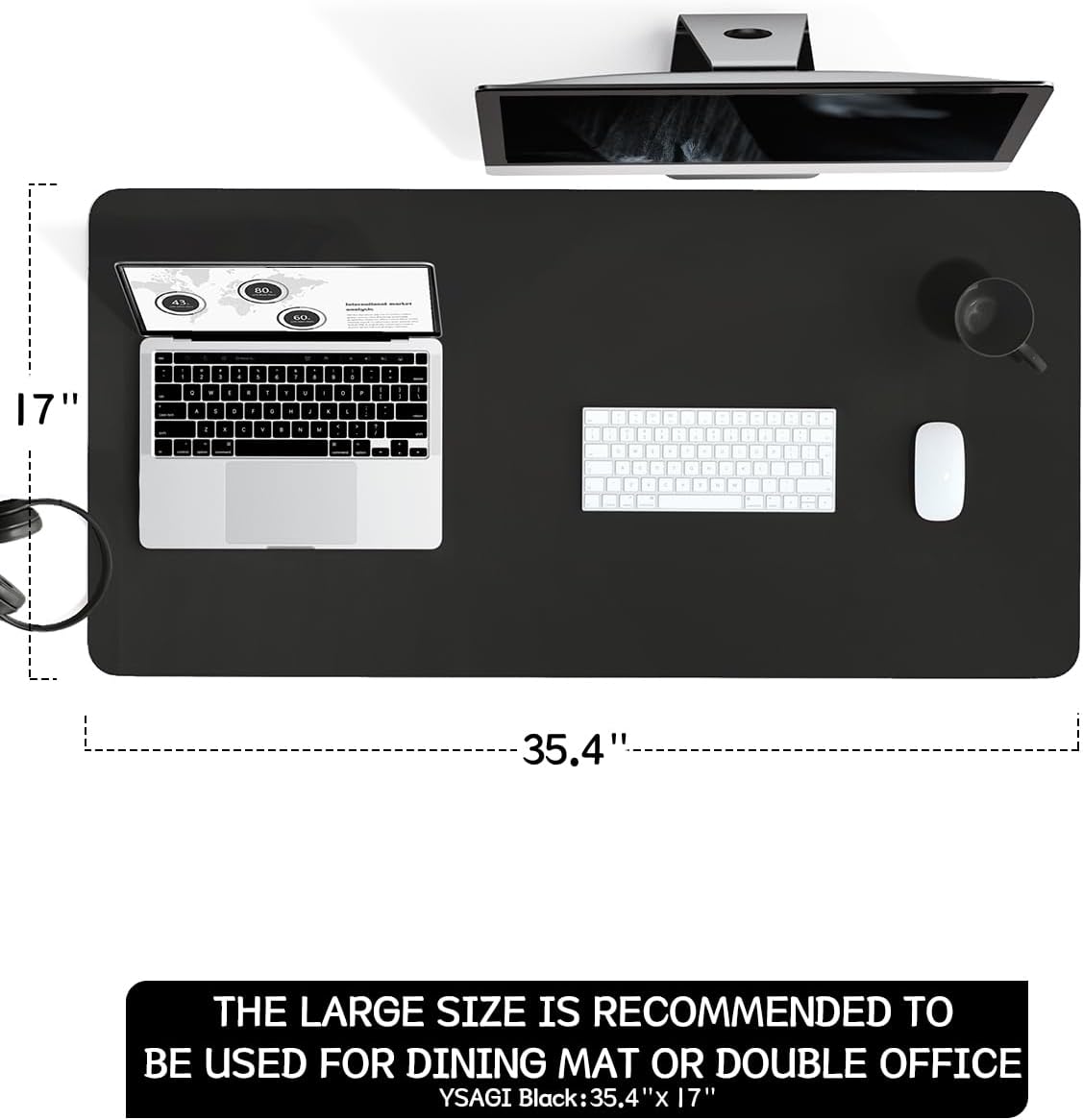 YSAGi Non-Slip Leather Desk Pad, Waterproof Laptop Computer Desk Keyboard Mat, Table Protector Blotter Mat, Large Mouse Pad for Office/Work/Home/Decor(Black, 31.5" x 15.7")