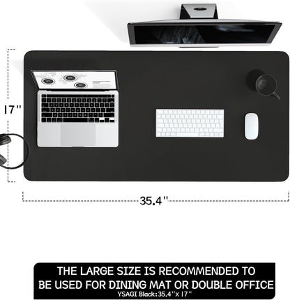 YSAGi Non-Slip Leather Desk Pad, Waterproof Laptop Computer Desk Keyboard Mat, Table Protector Blotter Mat, Large Mouse Pad for Office/Work/Home/Decor(Black, 31.5" x 15.7")