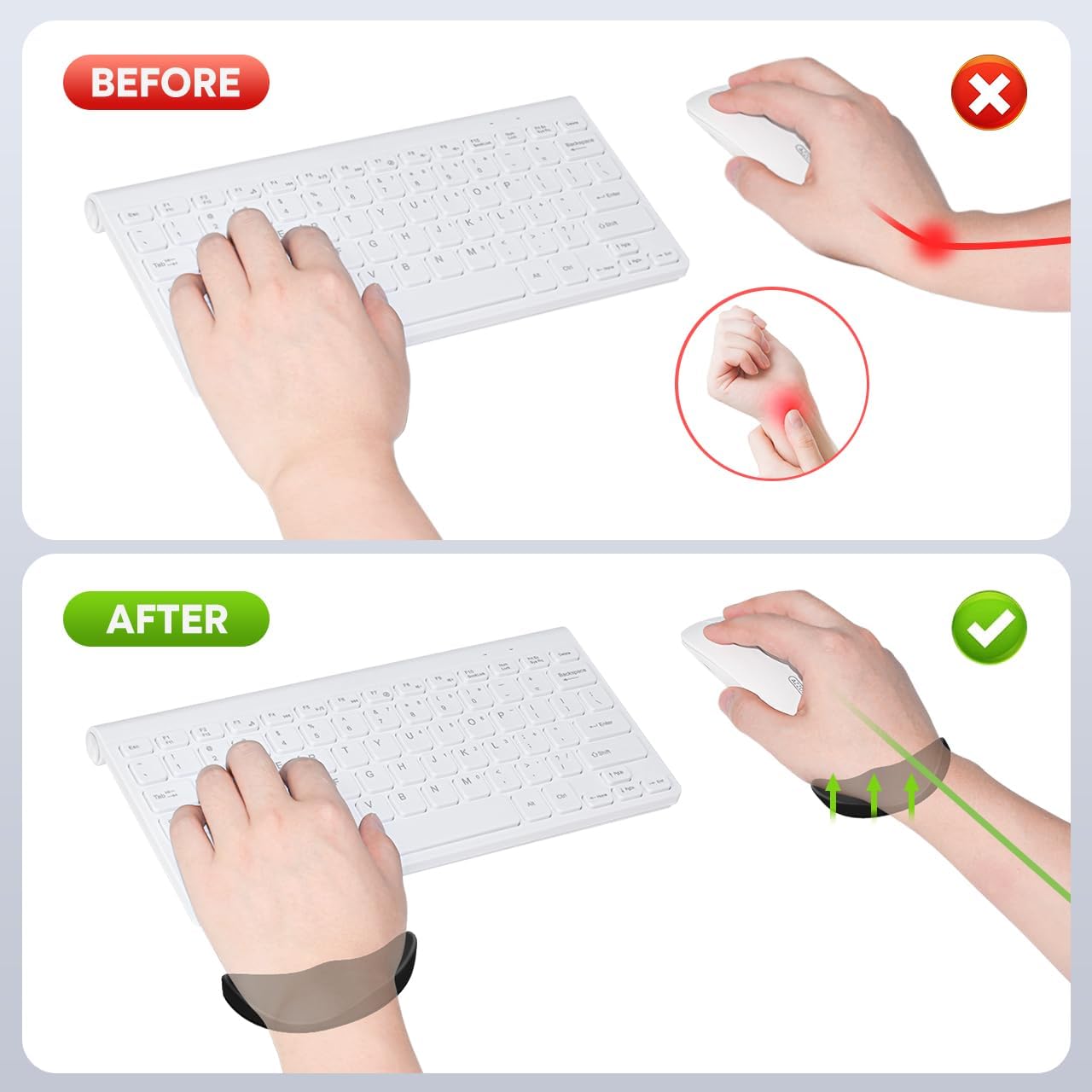 JIKIOU Right-Handed Truly Ergonomic Wrist Rest for Mouse 2 Pack, Carpal Tunnel Support, Pain Relief, Anti-Fatigue, Easy Glide, Office Computer Laptop Gaming Black