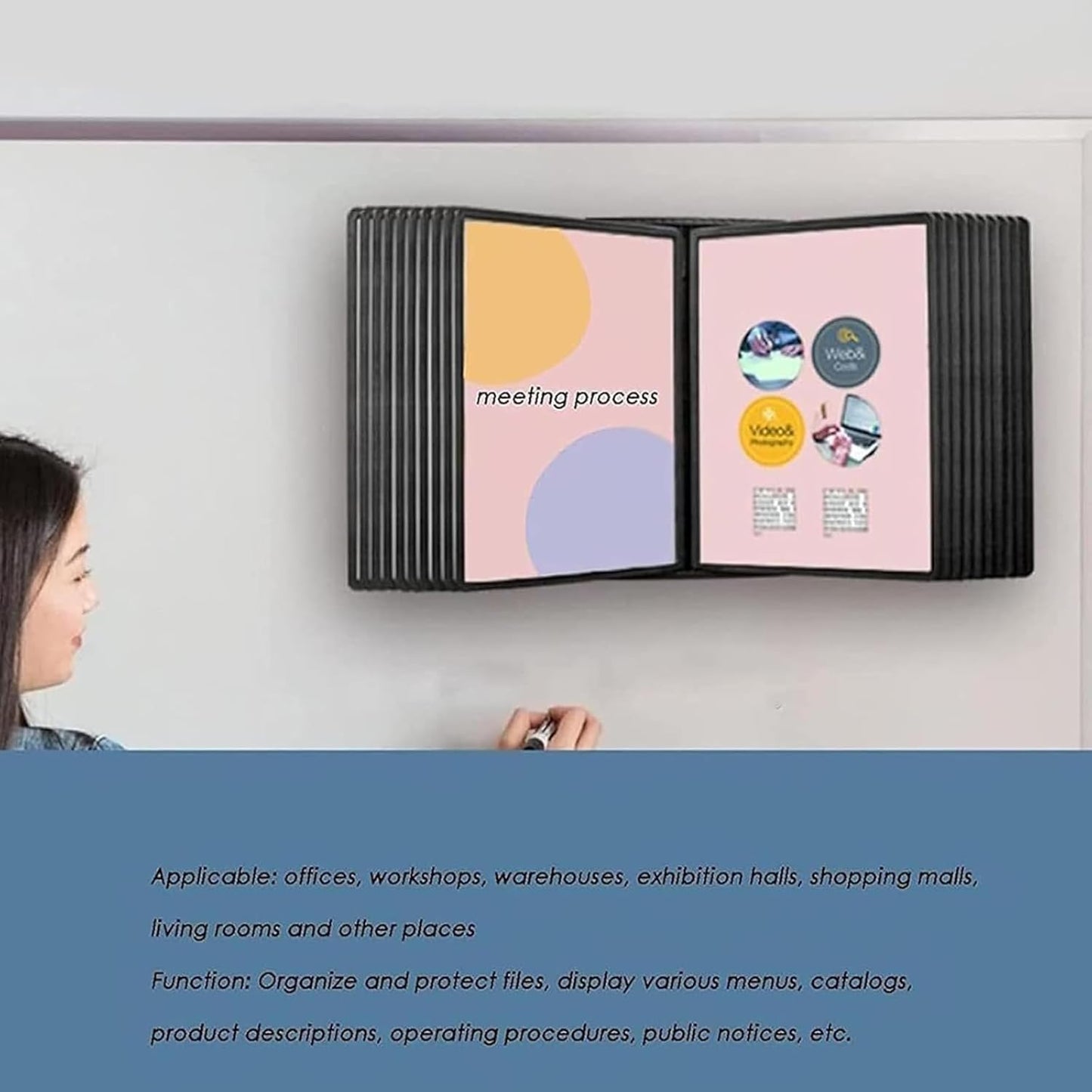 Wall Mount Reference Organizer, Poster Flip Book Display, Reference Display Document Holder with Two Ways of Use, Quick and Easy Access, for Meeting Poster Display and Storage