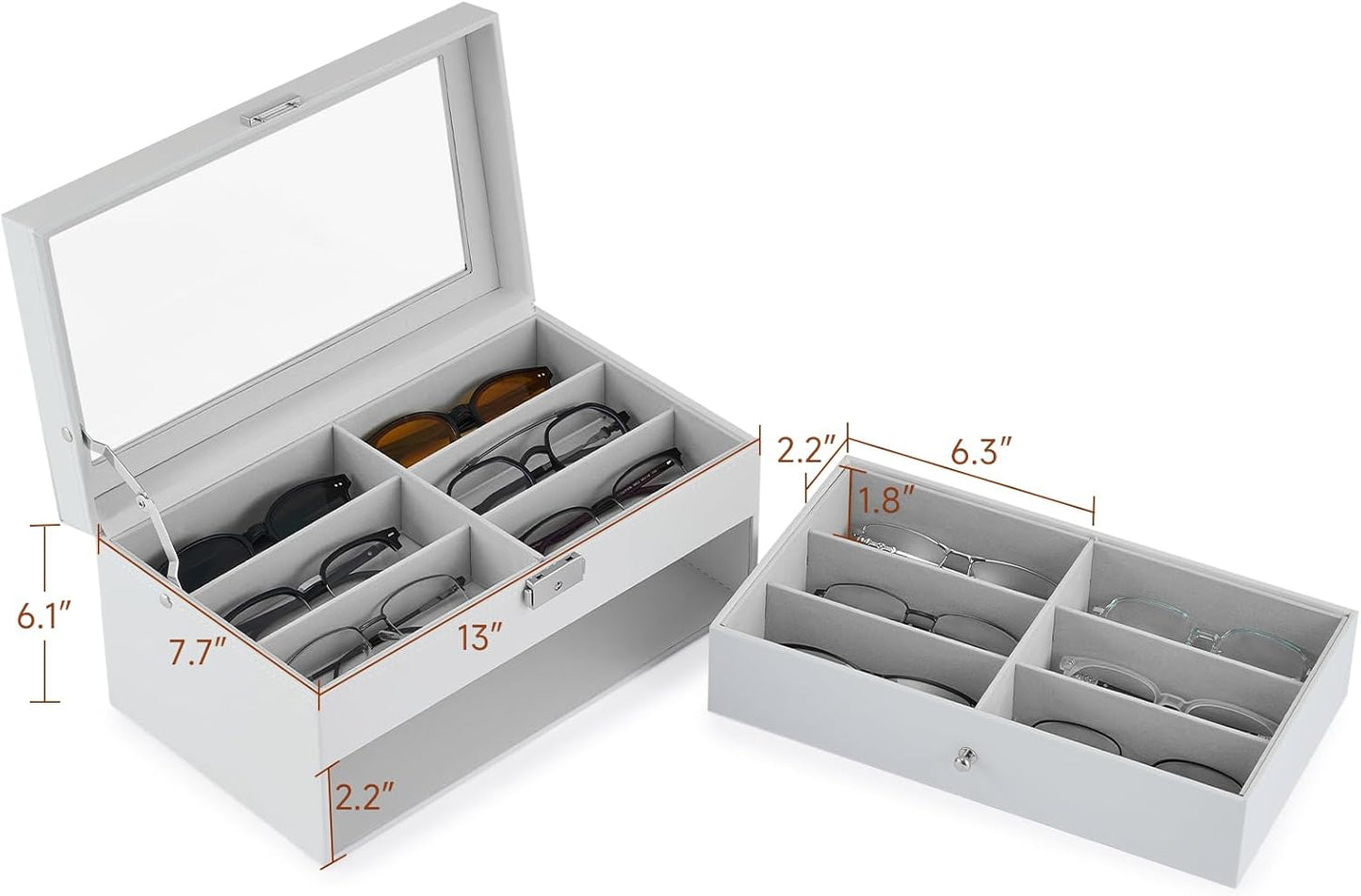 CO-Z Sunglasses Organizer with 12 Slots, Multiple Eyeglasses Eyewear Display Case for Women Men, 2 Story Leather Multi Sunglasses Jewelry Collection Holder with Drawer