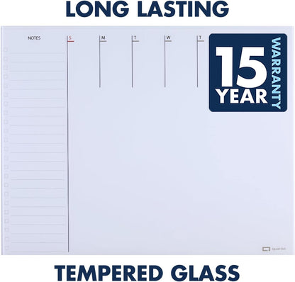 Quartet Glass Desktop Weekly Planner, 17" x 22", Whiteboard, Dry Erase Surface, Clean Erase, Includes 1 Dry Erase Marker, White (GDP2217W)