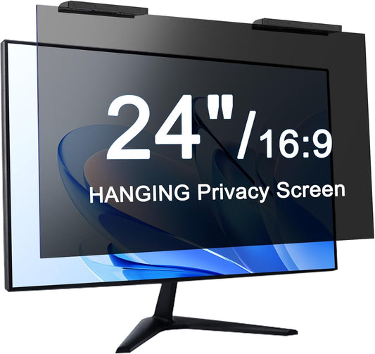 24 Inch Privacy Screen for Computer Monitor Hanging Removable Privacy Filter for 16:9 Aspect Ratio, Anti-Glare Anti-Spy Blue Light Shield, No Adhesive Easy Install 24in Computer Screen Privacy Shield (1 Pack)