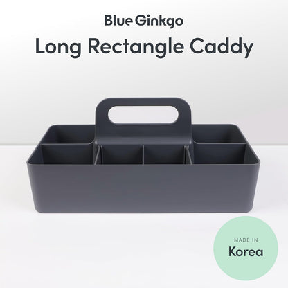 BLUE GINKGO Stackable Organizer Caddy – Korean-Made Portable Tote for Bathroom, Office, Crafts, or School Supplies (Rectangle, White)