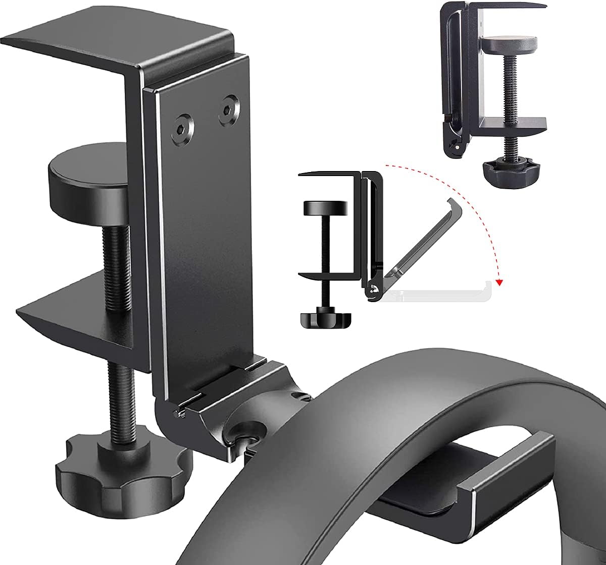 Headphone Holder Under Desk Hook with Cable Organizer, Foldable Aluminum Headset Mount, Space-Saving Hanger for Most Headphones