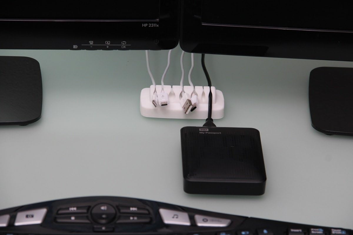 Desktop Cable Organizer, Weighted, Eco-Friendly Silicone, No Bad Smell, Bundled with 4 Reusable Cable Ties (Black)