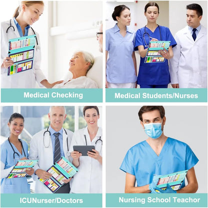 Vuzvuv Nursing Foldable Plastic Clipboard 3 Layers with Medical Edition Cheat Sheets, Pink Pocket Foldable Nurse Clip Boards Notepad for Students,Doctors and Medical Staff