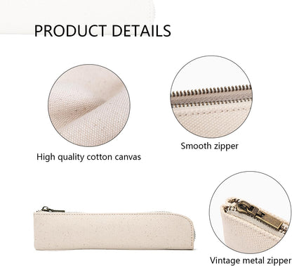 Canvas Pencil Case Small Pencil Pouch Slim Lightweight Pen Case Holder Cute Zipper Bag for School Office
