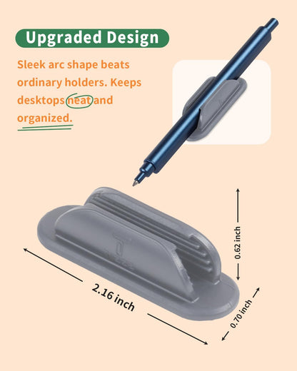 Tiizze 10 Pack Adhesive Pencil Holder for Desk, Silicone Pen Holder for Wall, Clipboard & Laptop with 15 Upgraded Sticky Pads, Rugged Grip Pencil Holders for Classroom Teacher Essentials (Black)
