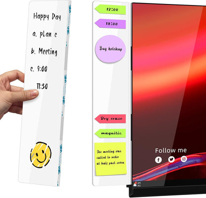 Crpich Large Transparent Memo Board – 13.2" x 3.3", 1 Pack Clear Acrylic Monitor Side Panel with 3M Adhesive, Sticky Note Holder for Office Desk