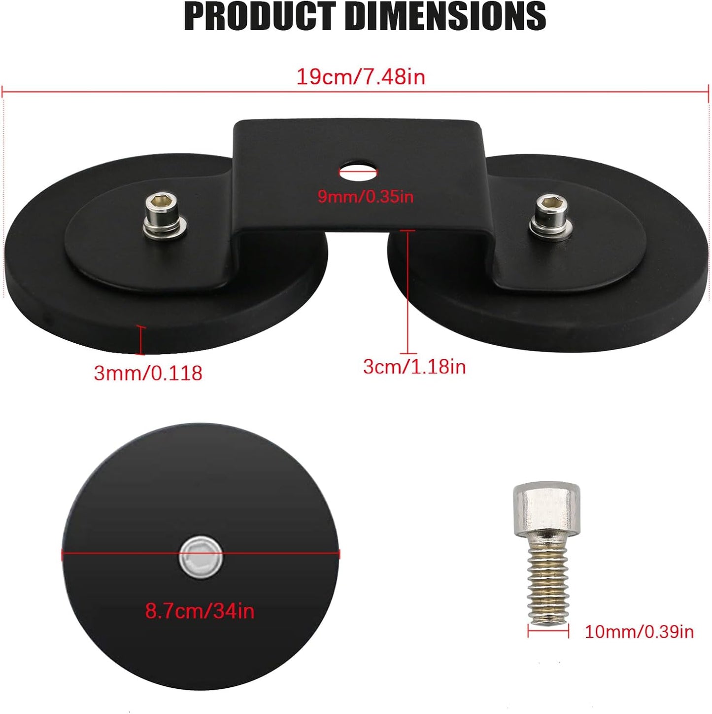 PACEWALKER Magnetic Light Bar Mount 2PCS Universal Work Light Mounting Brackets Strong Sucker Holder W/Rubber Boot for Off-Road Driving Lamp, Emergency Light Roof Light Bar SUV
