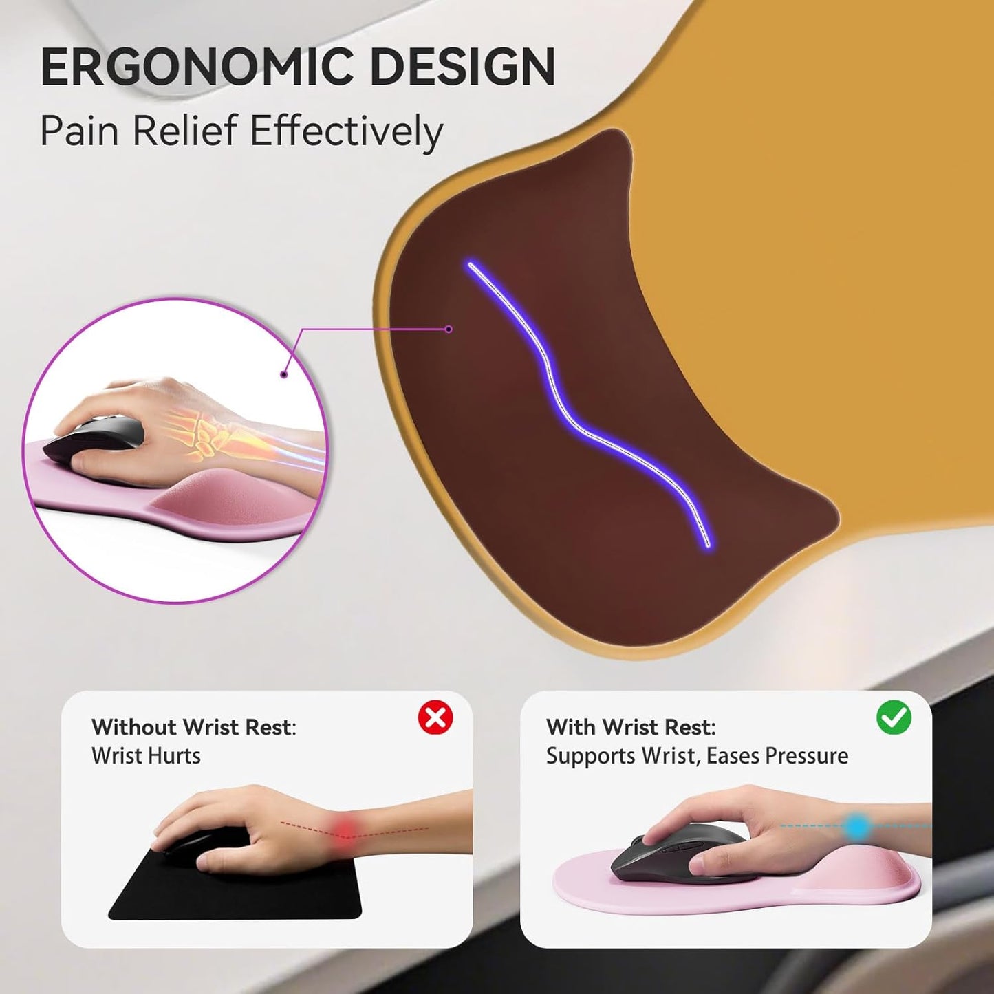 Ergonomic Mouse Pad with Wrist Rest,Cute Gel Mousepad Wrist Support - Small Mini Portable for Travel Mouse Pads for Desk Laptop,Computer,Office & Home Decor (Pink&Light Pink)