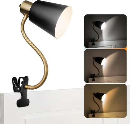 Desk lamp Eye-Caring Table Lamps, 360°Rotation Gooseneck Clip on Lamp Reading Light Portable Reading Book Light Clamp Study Desk Lamps for Bedroom and Office Home Lighting (Black)