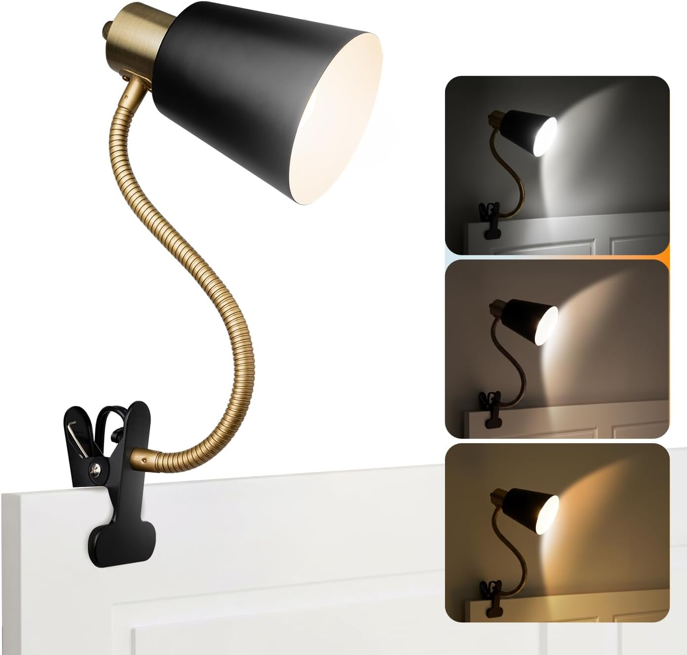 Desk lamp Eye-Caring Table Lamps, 360°Rotation Gooseneck Clip on Lamp Reading Light Portable Reading Book Light Clamp Study Desk Lamps for Bedroom and Office Home Lighting (Black)