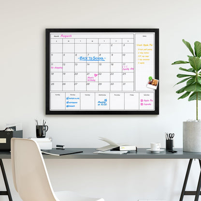 3-in-1 Dry Erase Calendar for Wall, 17x13 inches Magnetic Surface Monthly & Weekly Planner Whiteboard, Dry Erase Board with Black Wood Frame, Hanging White Board Calendar(YL+ZL-BK,4333)