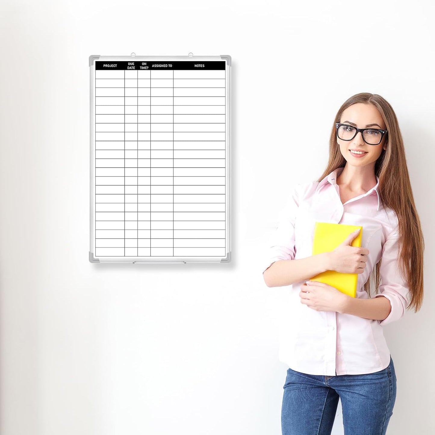 Lincia Aluminum Frame Dry Erase Board with Lines, Double Sided Wall-Mounted Whiteboard for Scheduling, to Do Lists & Weekly Planning, Reusable Calendar for Home & Work(Project Planning Board,24"x18")