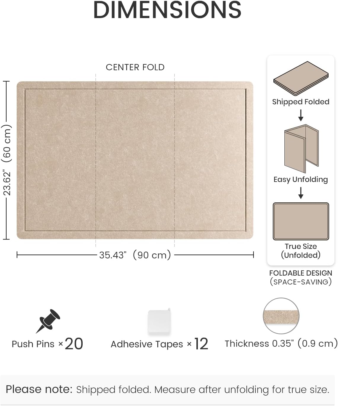 Fluxynara Bulletin Board, 23.6" x 17.5" Cork Board Alternative with 12 Safe Removable Adhesive Tabs, Foldable Felt Pin Board for Home Office, Classroom, Bedroom,Entryway for Walls—Sage