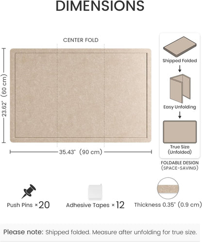 Fluxynara Bulletin Board, 23.6" x 17.5" Cork Board Alternative with 12 Safe Removable Adhesive Tabs, Foldable Felt Pin Board for Home Office, Classroom, Bedroom,Entryway for Walls—Sage