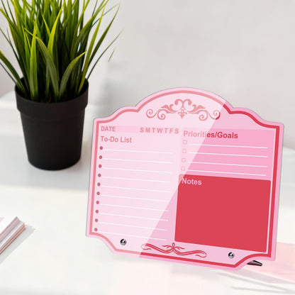 Desktop Thickened Acrylic Dry Erase Board to Do List Planner Board 12" x 10" Tabletop Priorities Notes Whiteboard with Stand Markers Pink for Office Home School Desk Weekly Daily Task Organizer
