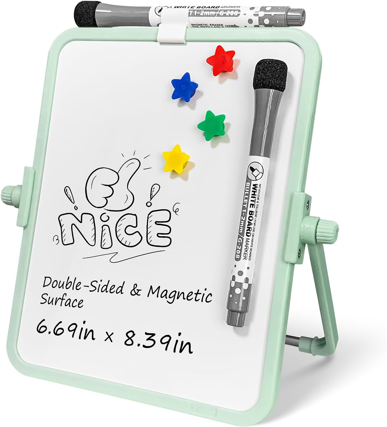 Colorful Dry Erase White Board 8.3x11in, Magnetic Desktop Board with Stand, 2 Markers (Eraser Head), 4 Magnets - Double-Sided Easel for Daily Planning, Memo, Office/Home/School (Blue)