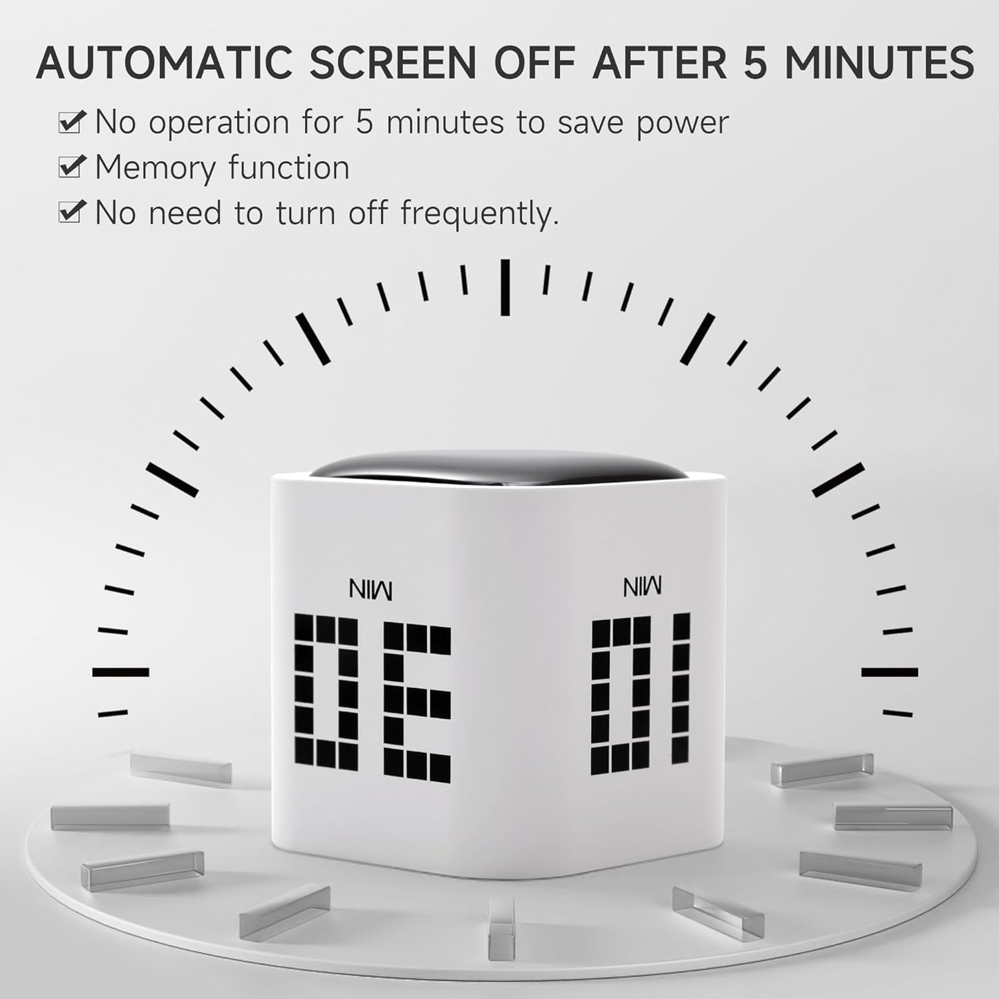 Rotating Productivity Timer 5, 25, 10, 50 Minutes Preset, Desk Cube w/Gravity Sensor for ADHD, Mute Functions, Ideal for Work, Study, Kitchen, Back to School (1, Wood Grain Finish)