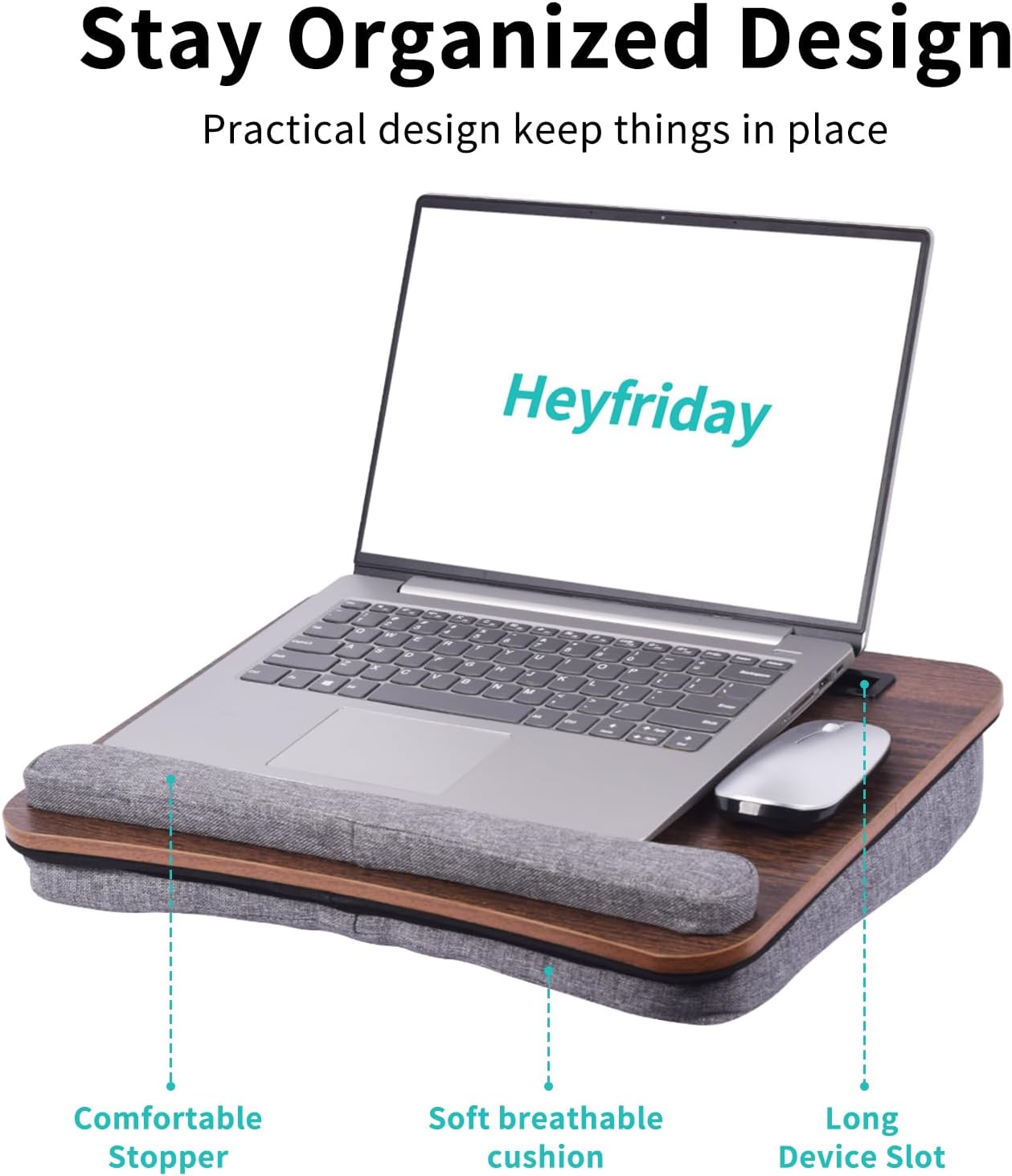 Home Office Lap Desk with Wrist Rest Wrist Rest, Mouse Pad, and Phone Holder Large Laptop Bed Desk for Notebook, Laptop, Tablet, Lap Stand Fits Up to 17 Inch Laptops (Woodgrain)