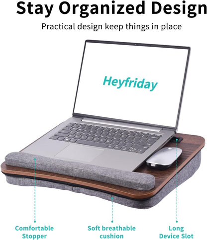 Home Office Lap Desk with Wrist Rest Wrist Rest, Mouse Pad, and Phone Holder Large Laptop Bed Desk for Notebook, Laptop, Tablet, Lap Stand Fits Up to 17 Inch Laptops (Woodgrain)