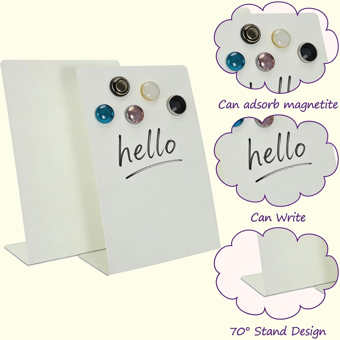 Magnet Board 7.87 x5.31 x 3.93 Stand Mini White Metal Tabletop Memo Standing Magnetic Board for Desk - Magnetic Display for Back to School Menu Table， Photos，Memos (White*2, 20 * 13.5 * 10cm)