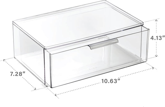 BINO | Clear Stackable Storage Drawers, Small - 3 Pack | Clear Storage Drawers with Built-In Handles | Durable Plastic Organizer Drawer | Modular Stackable Drawer Acrylic Organizer