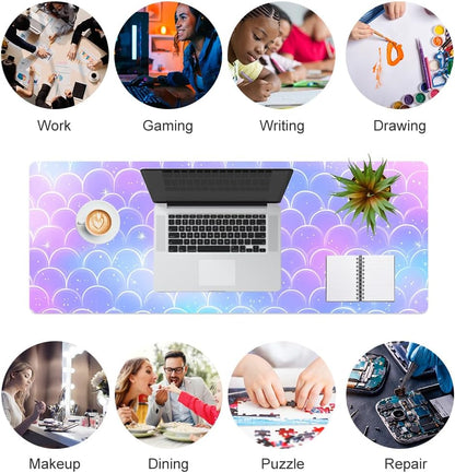QIYI Large Mouse Pad, Cute Pink Desk Mat for Desktop, Women Girls PU Leather Desk Pad Waterproof Gaming Mousepad, Rose Gold Marble Computer Protector Writing Pad for School Office Home 31.5" x 15.7"