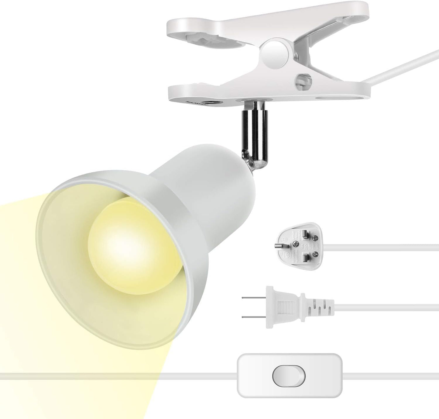 RONG&LAN Clip lamp,360° Rotation Clip on Lamp Portable Book Reading Light,Clamp on Desk/Table/Bunk Bed/Cupboard Home Lighting, (Desk lamp,Seven Colors for Your Choice) (White,2)
