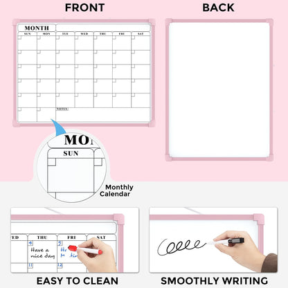 MaxGear Monthly Calendar Dry Erase Board for Wall, 16"x12" Small Hanging Double-Sided White Board, Portable Whiteboard for Planning, Drawing, Memo, to Do List, School, Home, Kitchen, Office